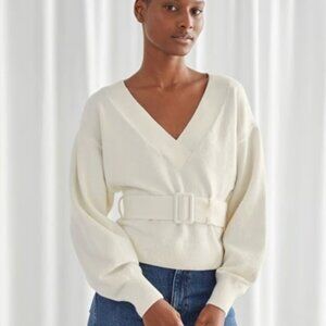 & Other Stories Cream V-Neck Sweater